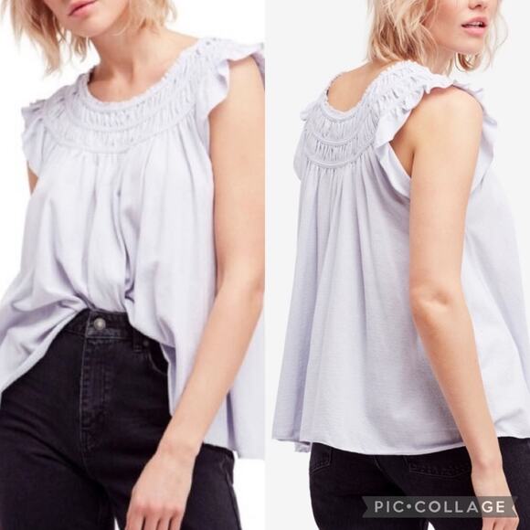 Free People Coconut Smock Off-the-Shoulder Tee In Periwinkle Sz XS Boho Coquette - Picture 1 of 13